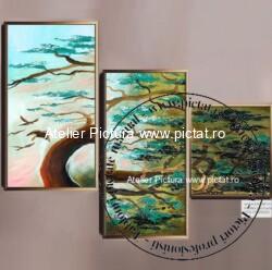 Tablouri pictate manual Tablou arbore cu pasari, Tablou abstract, Set tablou verde
