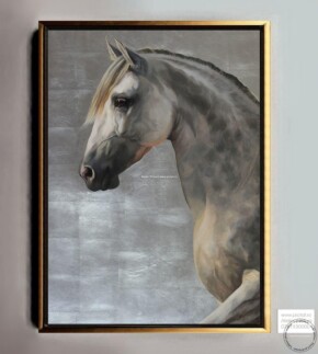 Tablou cu cal alb, tablou abstract placat cu foita de argint