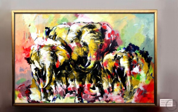 Tablouri pictate manual Tablou cu elefanti, Tablou abstract, Tablou decorativ elefanti