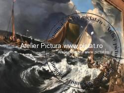Tablou Peisaj marin, Tablouri peisaje mare, Peisaje celebre furtuna, Tablou Reproducere celebra Furtuna in port William Turner 73×96cm
