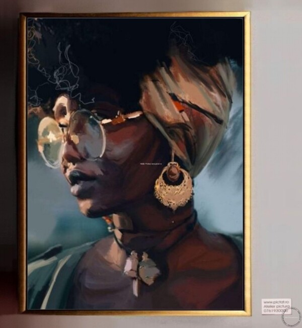 Tablouri pictate manual Tablou femeie africana, Tablou chip femeie de culoare