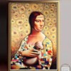 Tablouri pictate manual Tablou femeie cu animal de companie, Tablou inspiratie Gustav Klimt, tablou 3D