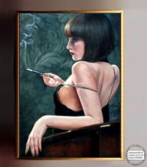Tablouri pictate manual Tablou femeie misterioasa, tablouri cu femei care fumeaza