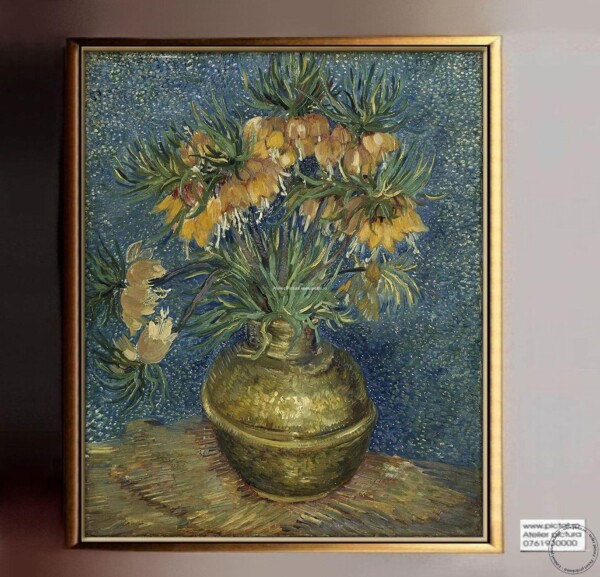 Tablouri pictate manual Tablou flori Van Gogh, Floarea soarelui in vaza Tablou abstract