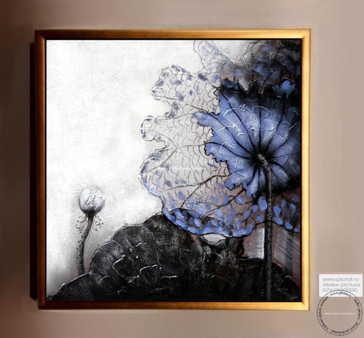 Tablou flori albastre, Tablou alb negru, Tablouri cu flori pictate manual de vanzare, Tablouri 3d cu flori, tablou auriu