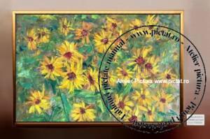Tablouri pictate manual Tablou flori galbene, Tablou abstract, tablou floarea soarelui