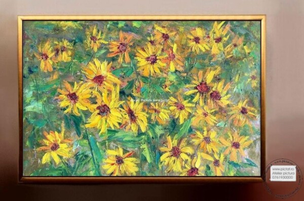 Tablouri pictate manual Tablou flori galbene, Tablou abstract, tablou floarea soarelui