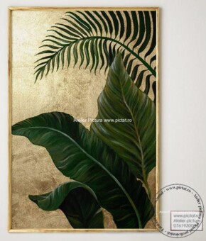 Tablou frunze tropicale, tablou abstract, tablou decorativ, tablou sufragerie, tablou hol, tablou dormitor, tablou living