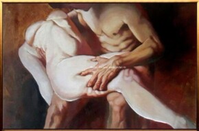Tablou original pictura nud, Tablou cuplu nud, tablou siluete nud 46x36cm
