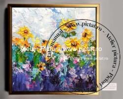 Tablouri pictate manual Tablou peisaj, camp cu flori de floarea soarelui