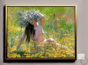 Tablou peisaj de vara, tablou nud de femeie in lanul de flori