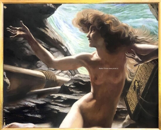 Tablou peisaj marin Tablou nud femeie, Portret femeie nud in pestera 69×59cm