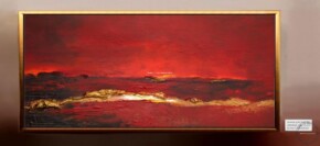 Tablou rosu aprins, Tablou peisaj apus de soare, Tablou abstract auriu, tablouri aurii, tablou foita aur, tablou in relief efect 3D