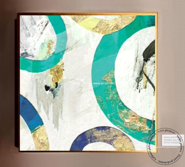 Tablou sufragerie, tablouri dimensiuni mari, Tablou xxl, tablou verde vernil, tablou auriu, tablou 3d Texturat