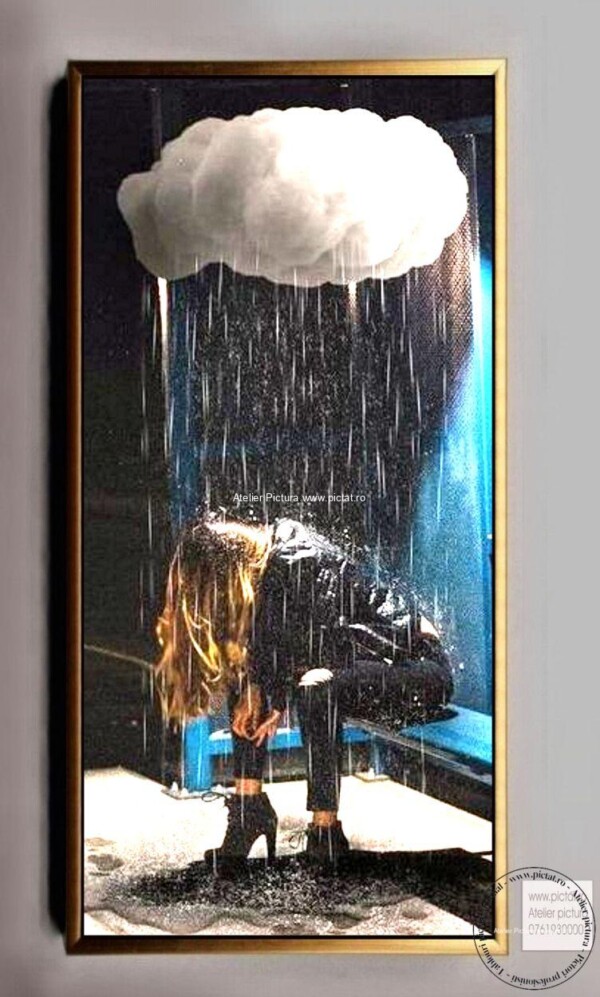 Tablouri pictate manual Tablou surrealism, tablou femeie in ploaie
