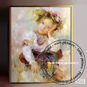 Tablou tarancuta, tablou portret fetita cu coronita de flori