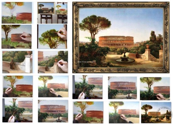 Tablou Vedere a Colosseumului din Roma de la mănăstirea maronită , Comanda reproducere pictura celebra, Vedere a colosseumului din Roma