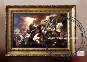 Tablou scena de lupta, tablou cai alergand, tablouri pictate cu cai, Tablou clasic, 85x55 cm