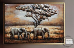Tablou pictat manual Elefanti in savana Tablou modelaj lut, pictura in cutit efect 3D