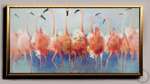 Pasari Flamingo Tablou abstract Tablou decorativ Tablou in relief Pictat manual, Idei cadouri, tablou abstract modern, Tablouri abstracte cu pasari