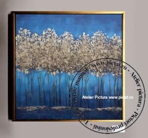 Tablouri pictate manual, Padure de aur Tablou peisaj abstract cu copaci