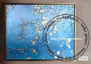 Tablou pictat manual Peisaj de toamna, Copac cu frunze aurii