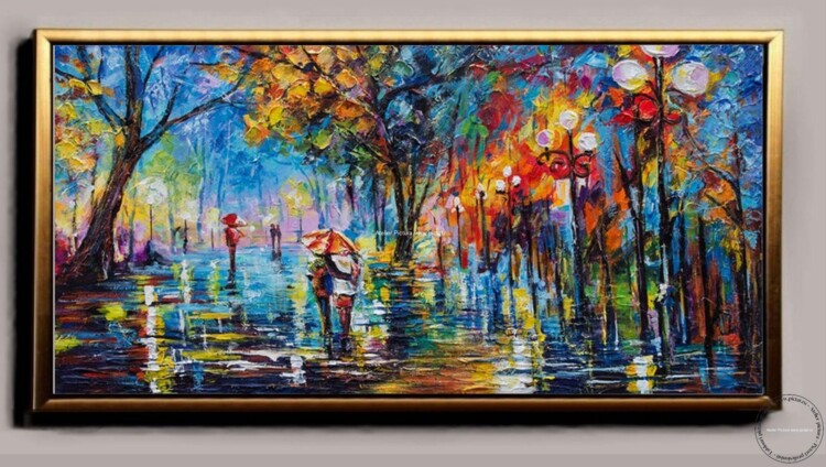Tablou abstract peisaj de toamna, Plimbare in ploaie