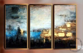 Tablou pictat manual Set tablou abstract Peisaj rasarit de soare la malul marii