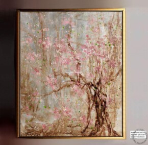 Tablou pictat manual Pictura abstracta Cires inflorit, Flori de cires