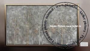 Tablou pictat manual Pictura abstracta Peisaj de iarna Copac cu ramuri aurii