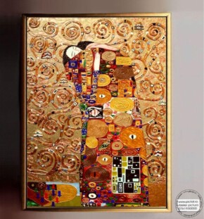 Tablou abstract pictat Gustav Klimt, Sarutul si copacul vietii, Pictura 3D