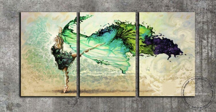 Set 3x Tablou abstract balerina, tablou verde, tablou set, tablou living