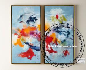 Tablou pictat manual Set tablou abstract, pete de culori, Veselie Colorata