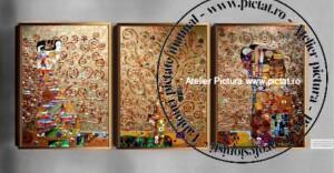 Tablouri pictate manual Klimt Set tablouri pictate, Tablou abstract pictat manual ulei pe panza Klimt, tablou dimensiune mare, tablouri living, tablouri moderne decorative