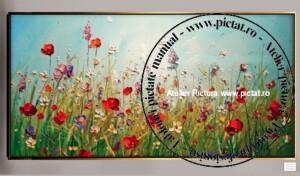 Tablou Pictura florala originala pe ulei de panza, tablou cu flori de camp Tablou pictat in cutit