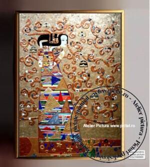 Tablouri pictate manual, Tablou Modelaj Lut, cutit reliefat Tablouri Klimt