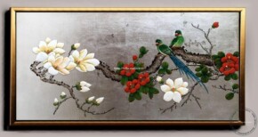 Tablouri pictate manual, Tablou cu flori Tablou cu doua pasari Tablou feng shui