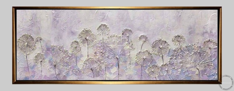 Tablouri pictate manual, Pictura abstracta cu flori mov, Tablou modern in cutit