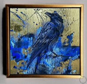Tablouri pictate manual, Tablou cu pasare negru albastra Tablou abstract modern