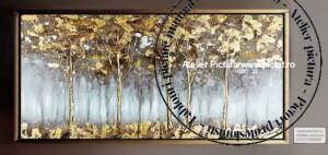 Tablouri pictate manual, Tablou abstract copaci aurii, peisaj de toamna