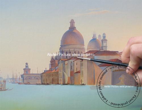 Peisaj venetian, peisaj de vara, Peisaj cu canal venetian, Tablouri la comanda, Picturi in ulei pe panza 55