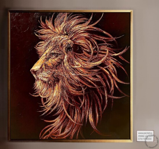 Pictura cu leu Tablou leu, Tablou portret animale, Tablou cap de leu