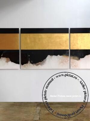 Set tablouri abstracte Tablou abstract auriu negru, Tablou epoxidica