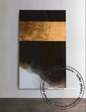 Tablou placat foita aur vernisat lac epoxidic Tablou abstract auriu negru, Tablou epoxy