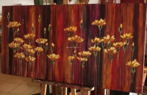 Tablou flori galbene oranj, Tablou abstract pictat manual