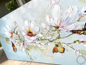 Tablou flori de magnolii si fluturi, Tablou cu flori de primavara, Tablou cu fluturi (1)
