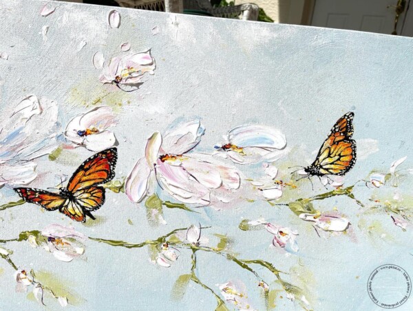 Picturi abstracte Tablou flori de magnolii si fluturi, Tablou cu flori de primavara, Tablou cu fluturi (3)