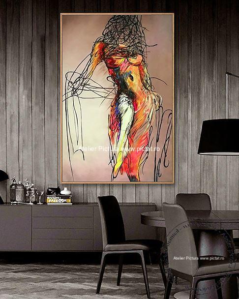 Tablouri pictate manual Tablou abstract nud femeie, Pictura abstracta femeie