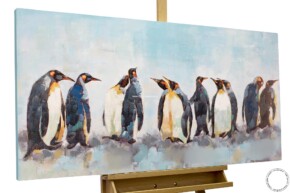 Tablou pictat manual, Tablou abstract, Tablou cu pinguini la polul nord, Pinguini