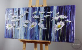 Tablou pictat manual, Tablou abstract cu flori albe, Flori de camp, Musetel